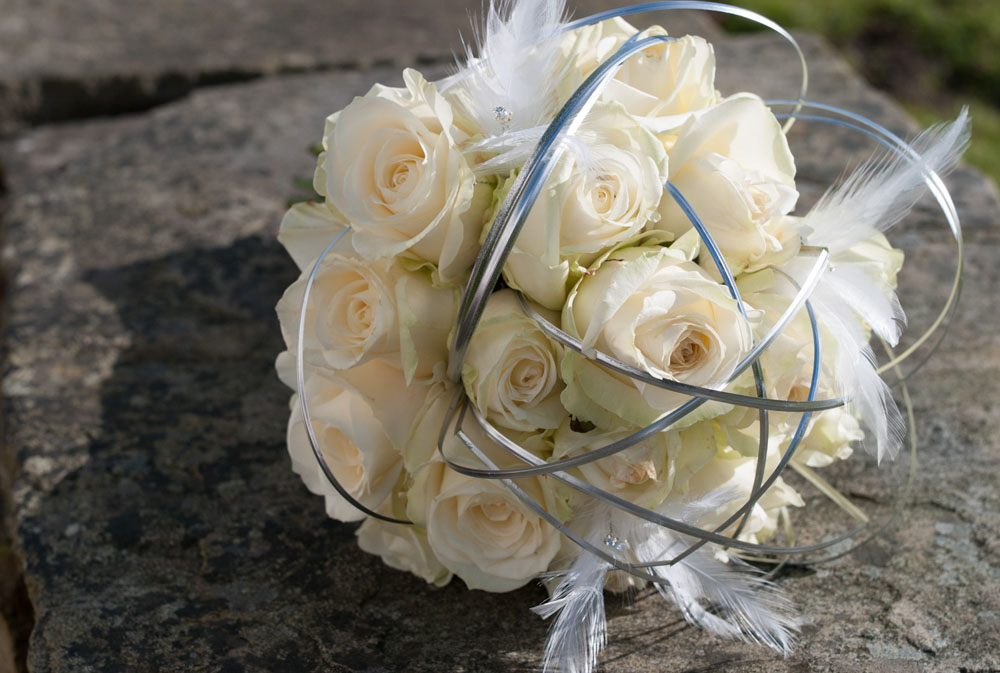 The bridal bouquet photographed in the Feb Sunshine at Simonstone Hall Hotel