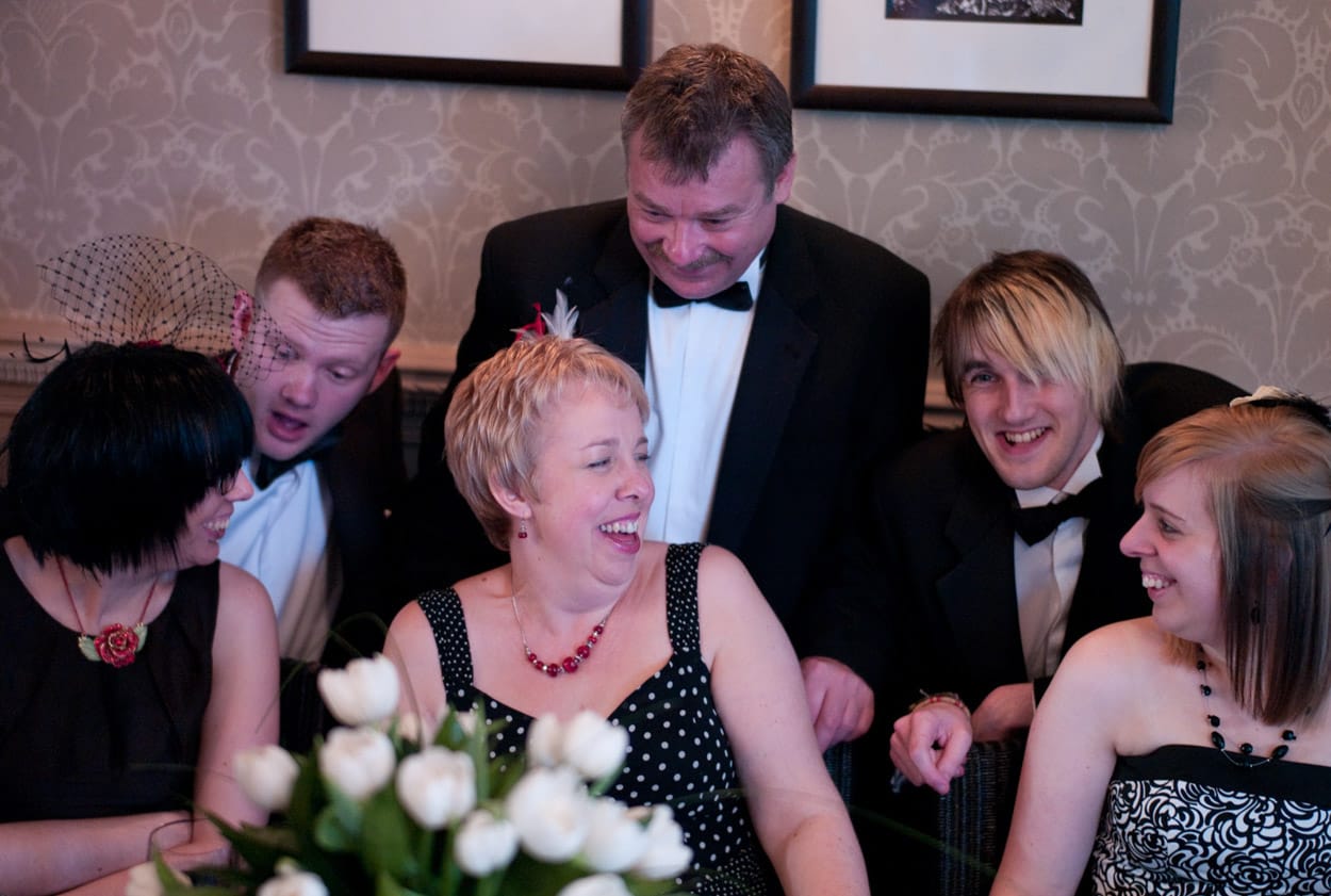 Table group photographed in the Mitton Hall dining room, full of personality.