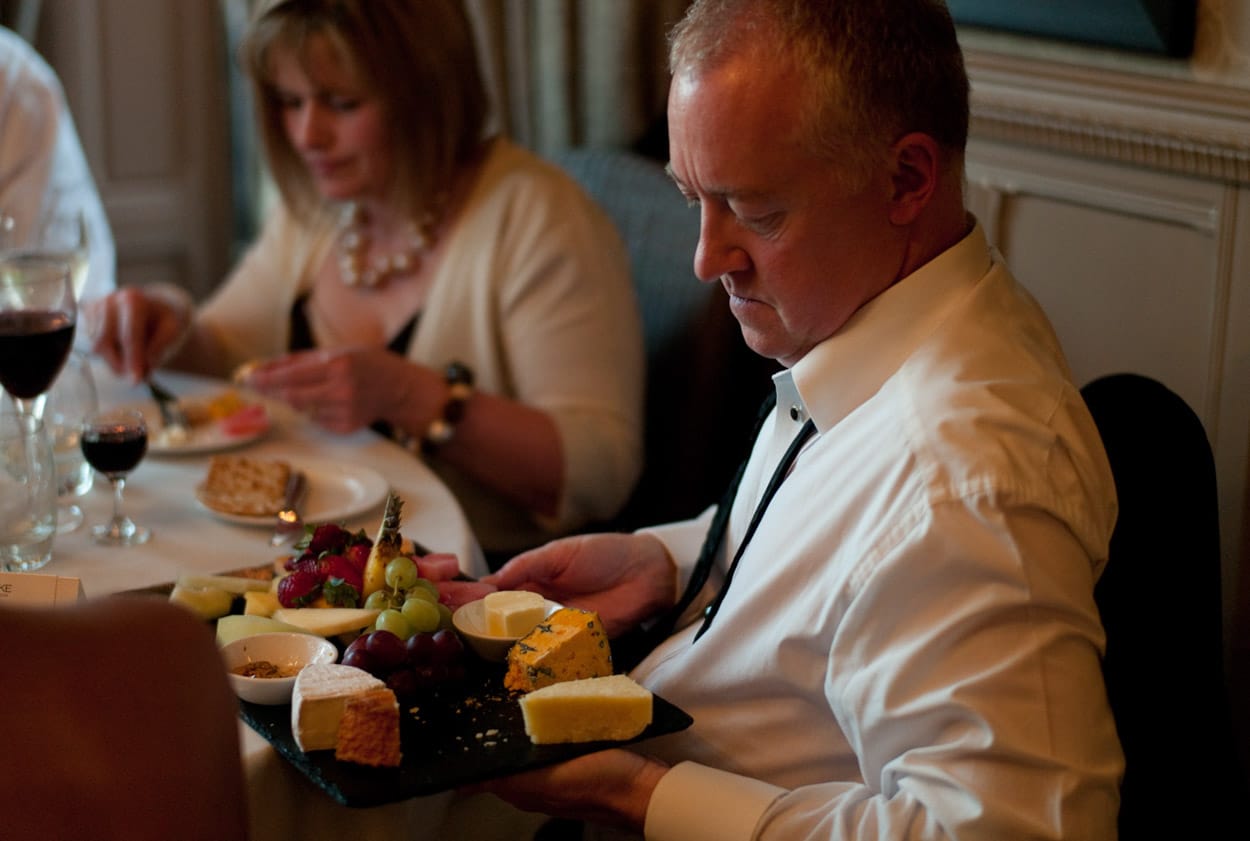 Close-up of the cheese platter served during the Mitton Hall wedding breakfast.