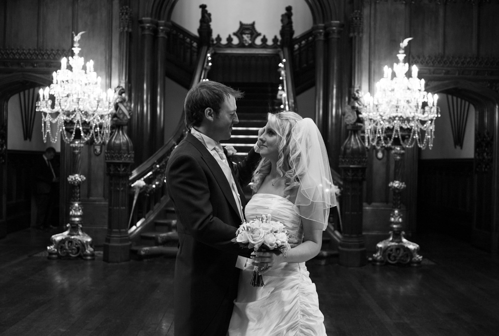Allerton Castle nr. Harrogate - Couple portrait by the grand staircase.