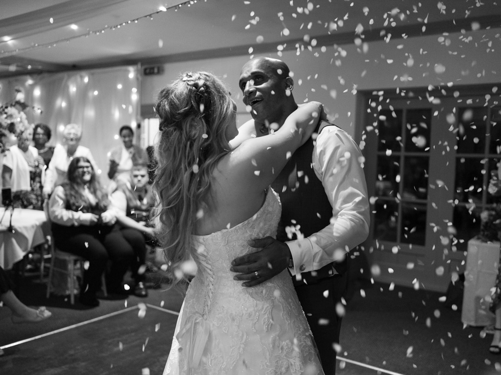 The first dance in monochrome - Feydrah & Dean's Summer Wedding at Chevin Country Park Hotel near Leeds.
