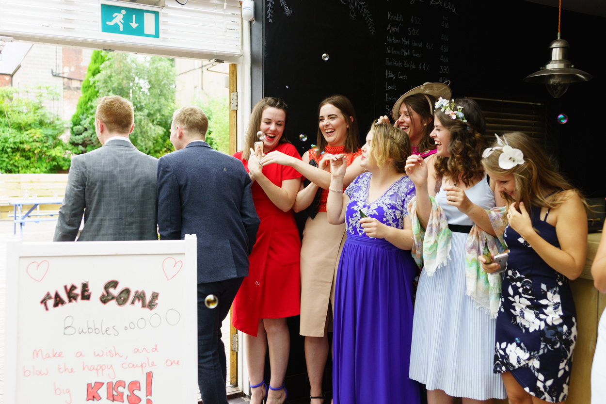 Confetti bubbles for the couple at the Faversham in Leeds