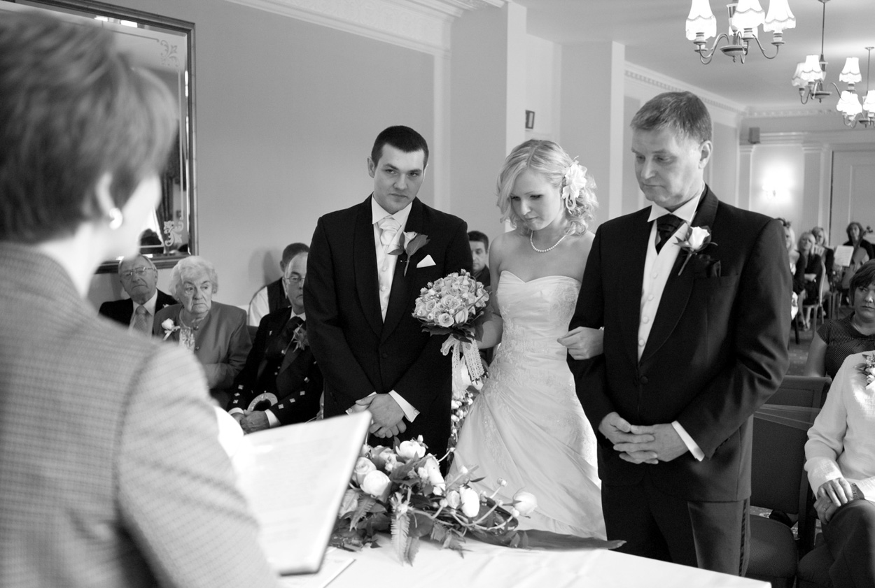 An emotional bride at her Hoyle Court wedding ceremony