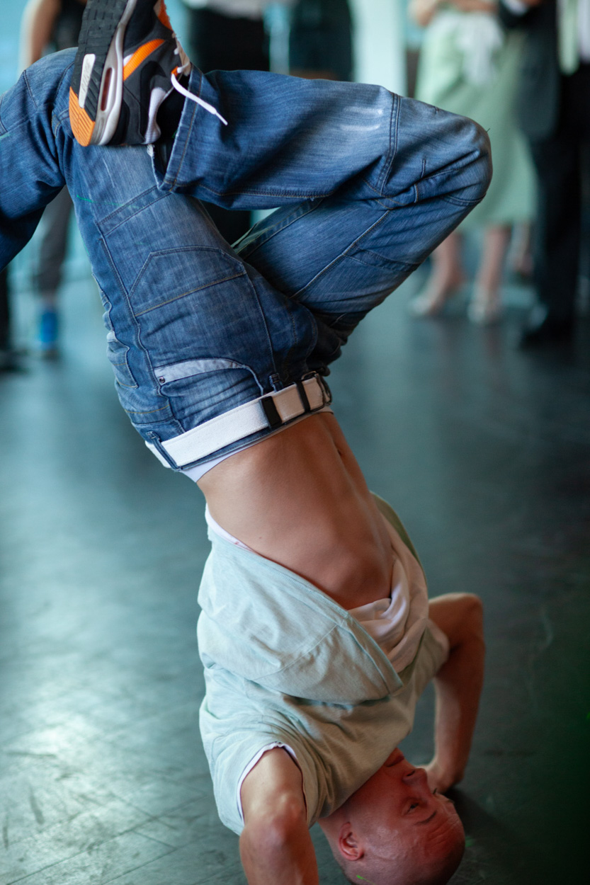 Tim joins the dancers on the floor, encouraged by the crowd.