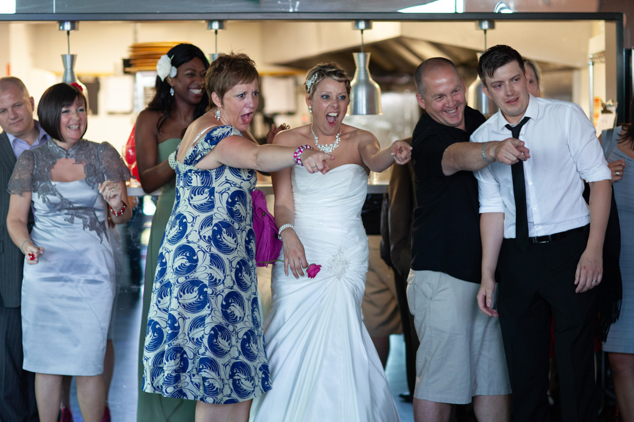 Sparks fly as a metal bar is cut with a grinder during the dance show.