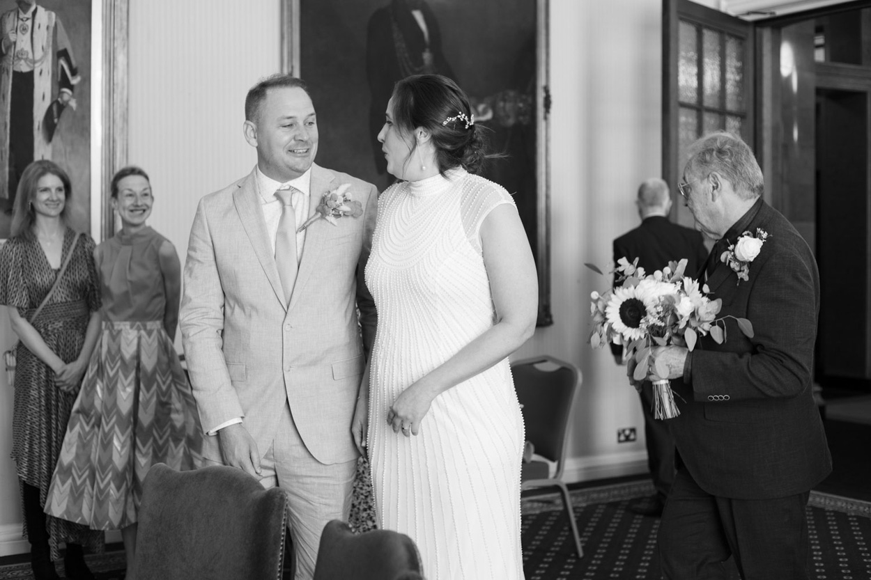 Bride and Groom meet at the ceremony at Leeds Civic Hall - Leeds wedding photographer 
