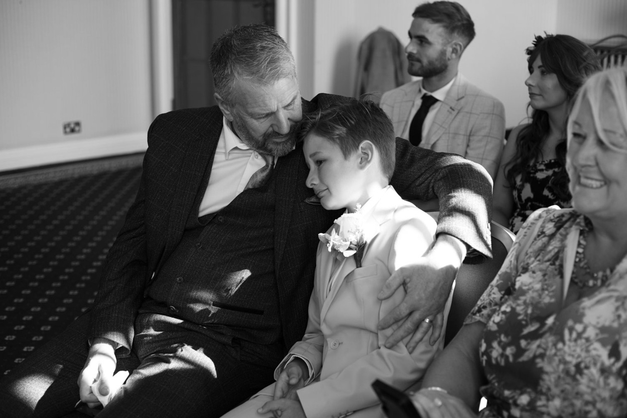 emotional groom's son during a wedding in Leeds