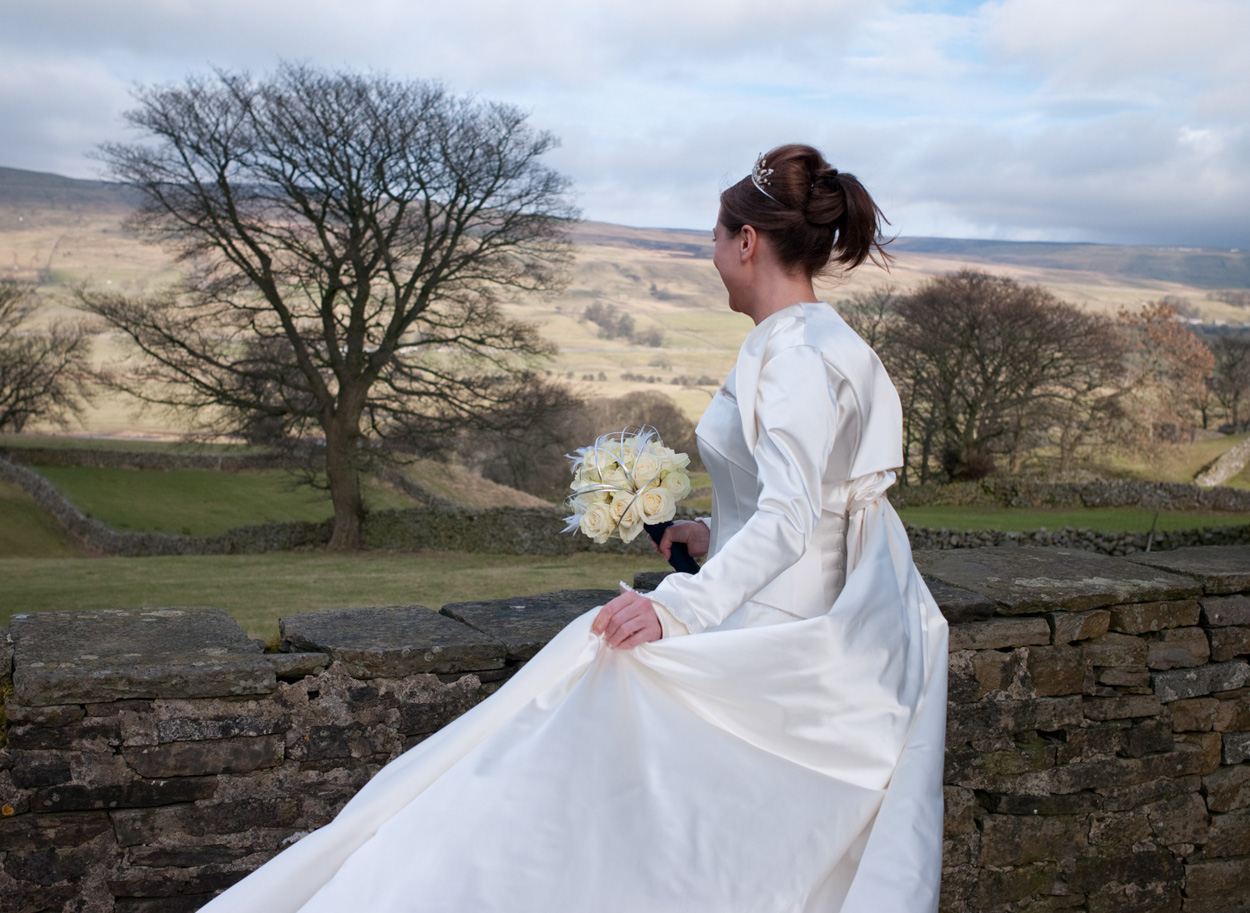 Yorkshire Dales Bride in Satin at Simonstone Hall