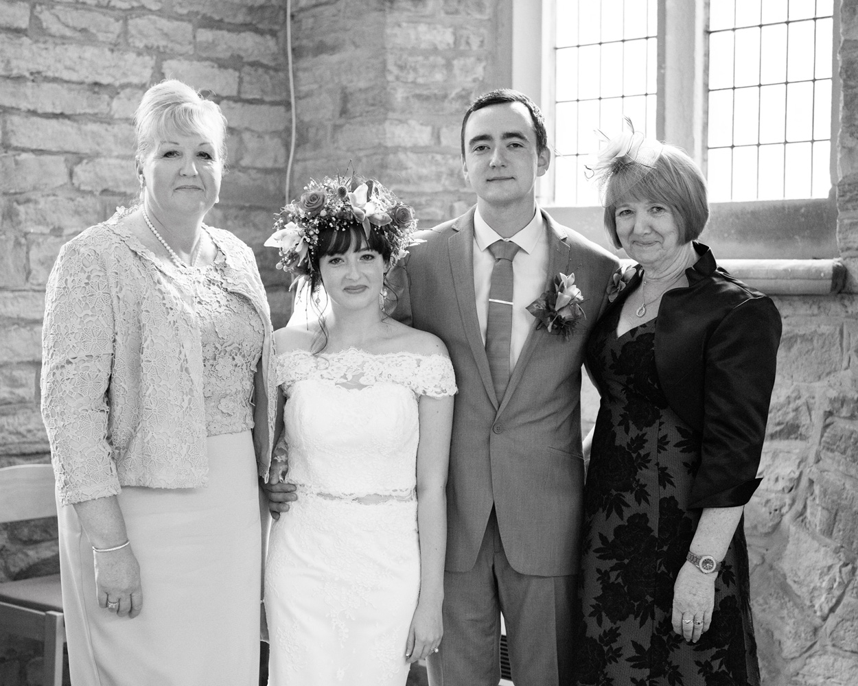 Couple receive congratulations inside the church after the ceremony at St Paul’s, West Yorkshire.