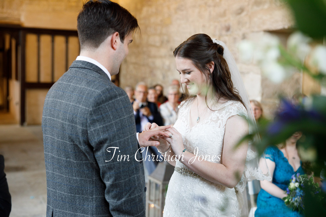 Exchanging the wedding rings at the Priests House, Skipton